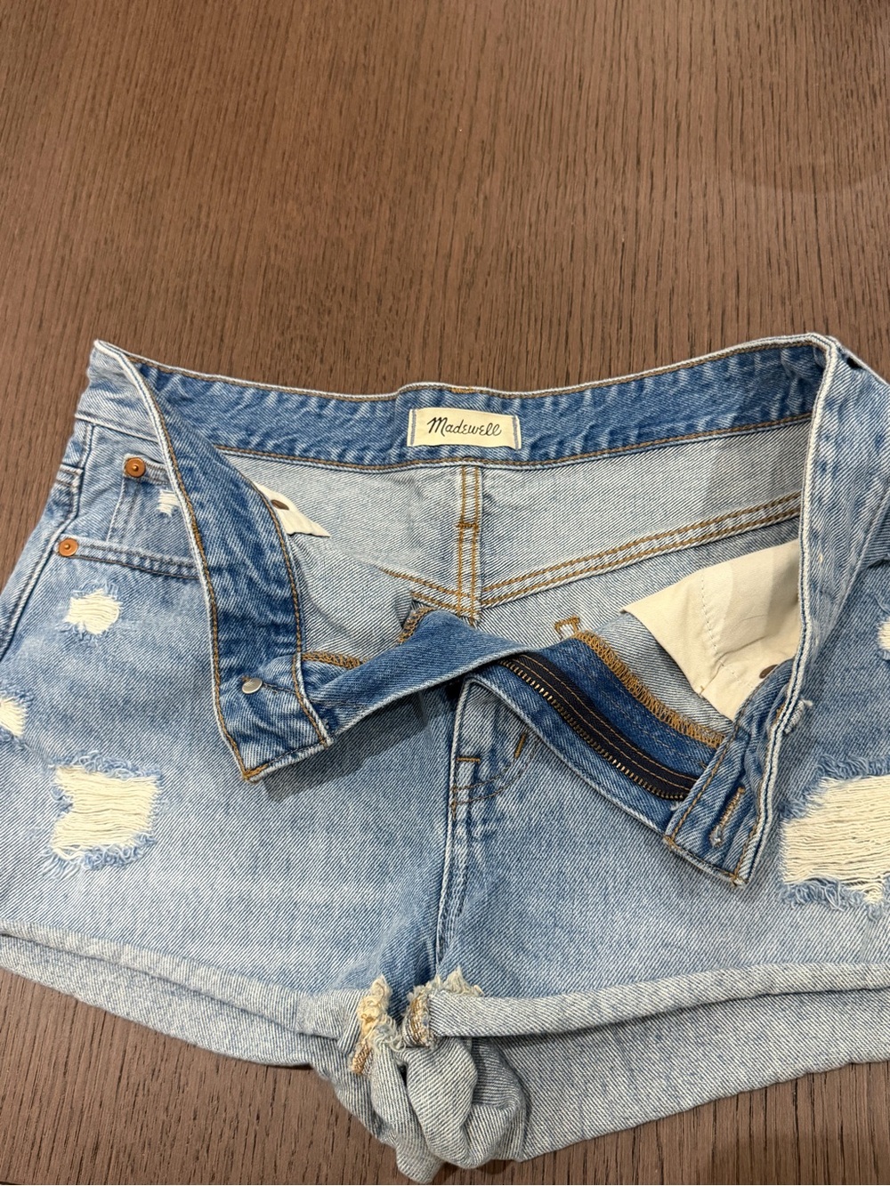 Madewell Light Blue Distressed Rolled-Hem Jean Shorts